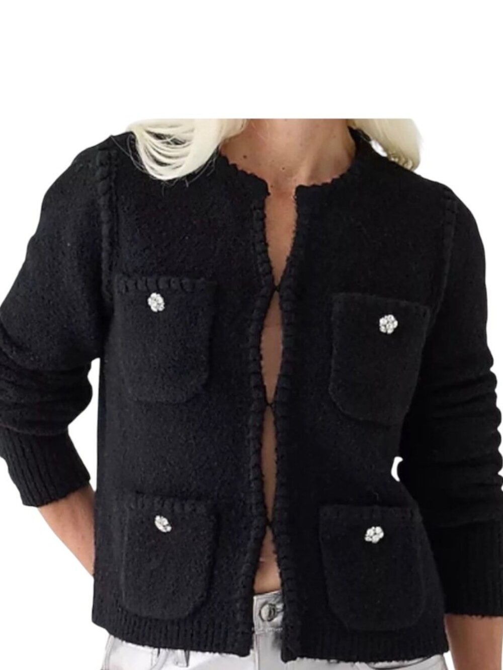 J Crew Odette Jewel Button Lady Sweater Jacket, Black, L